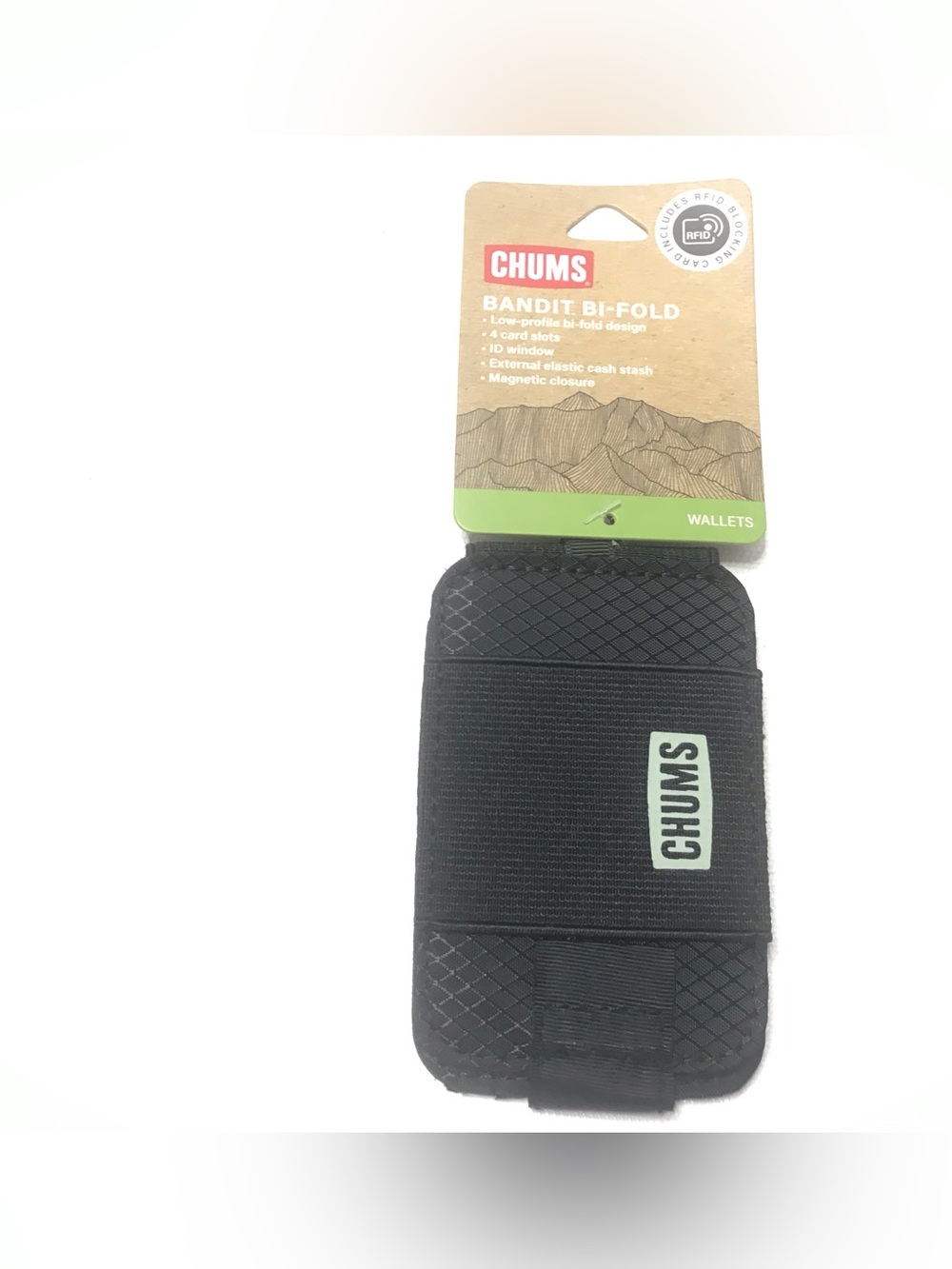 Chums Bandit Bi-Fold Wallet Mens Black RFID Blocking ID Window Magnetic Closure